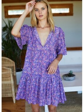 Emerson Fry Isla Floral Violet Wildflower Dress, M/L
